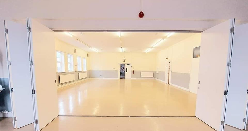 View of the hall entrance from within the partitioned area